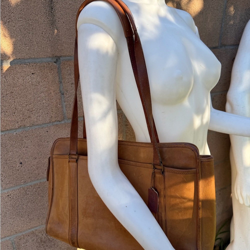 Coach Tan Leather Bag with Brass Accents